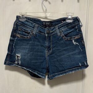 Silver Suki Mid Distressed Denim Shorts Sz 30/3L